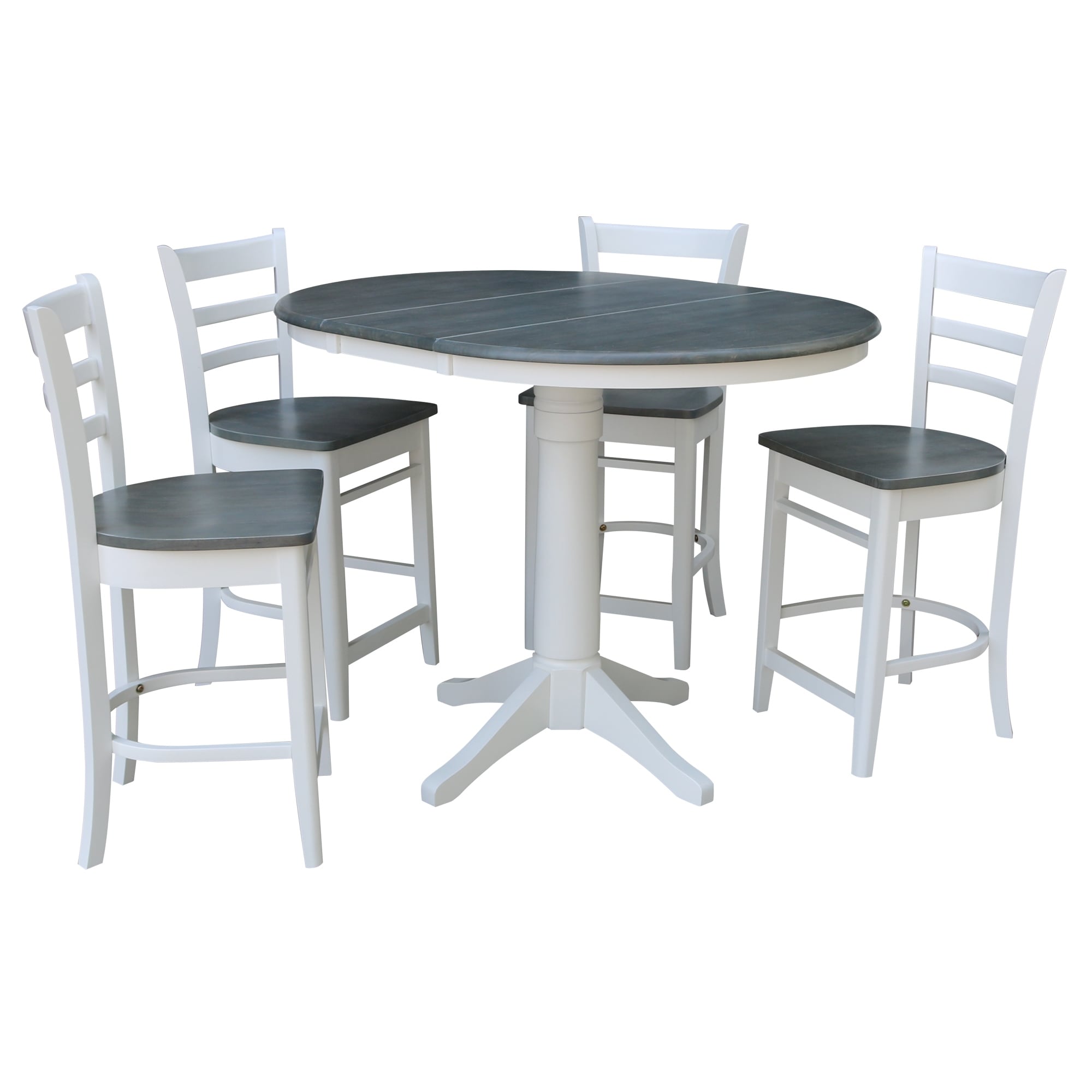 36 Round Extension Dining Table With 4 Emily Counter Height Stools Set Of 5 Pieces