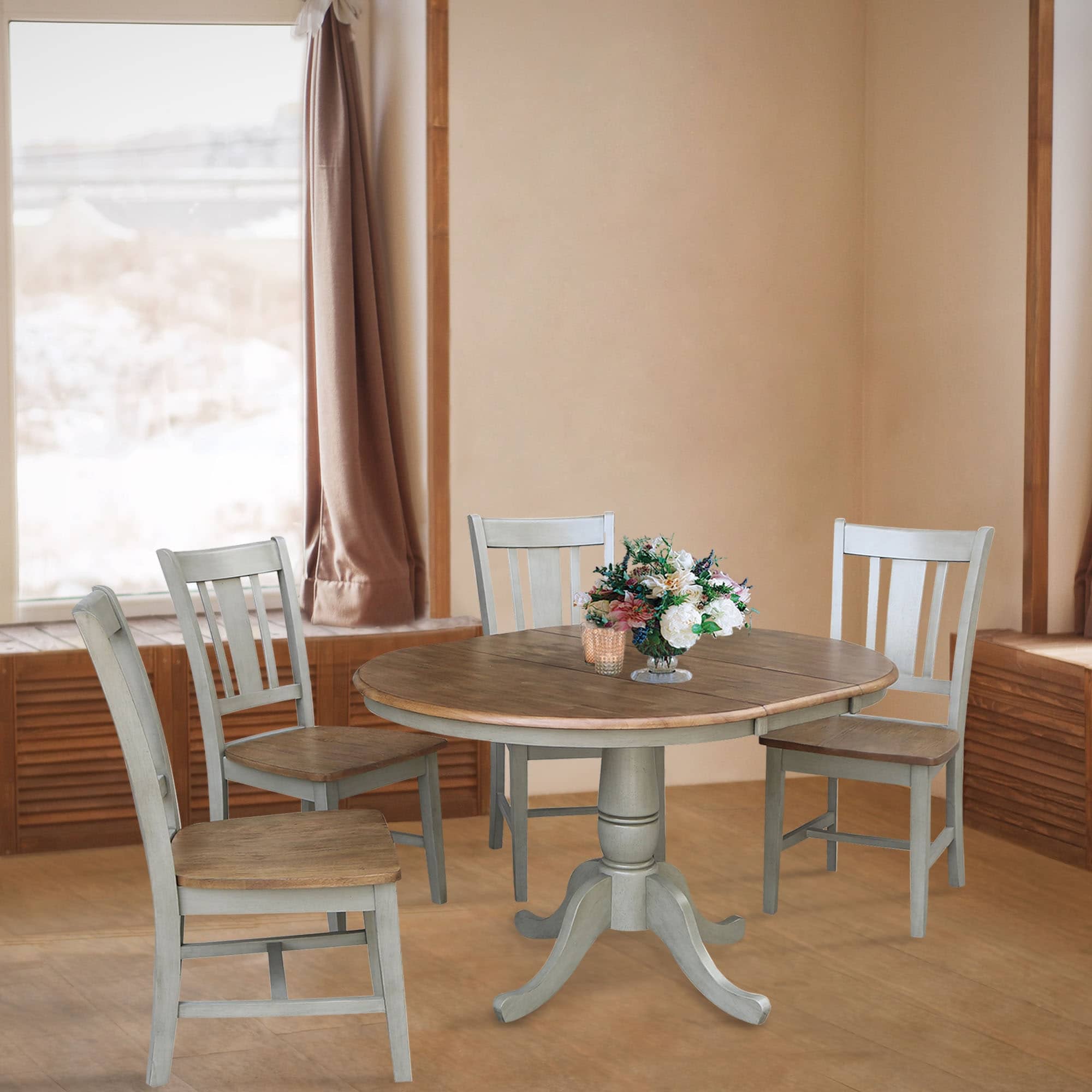 36 Round Extension Dining Table With 4 San Remo Chairs Set Of 5 Pieces