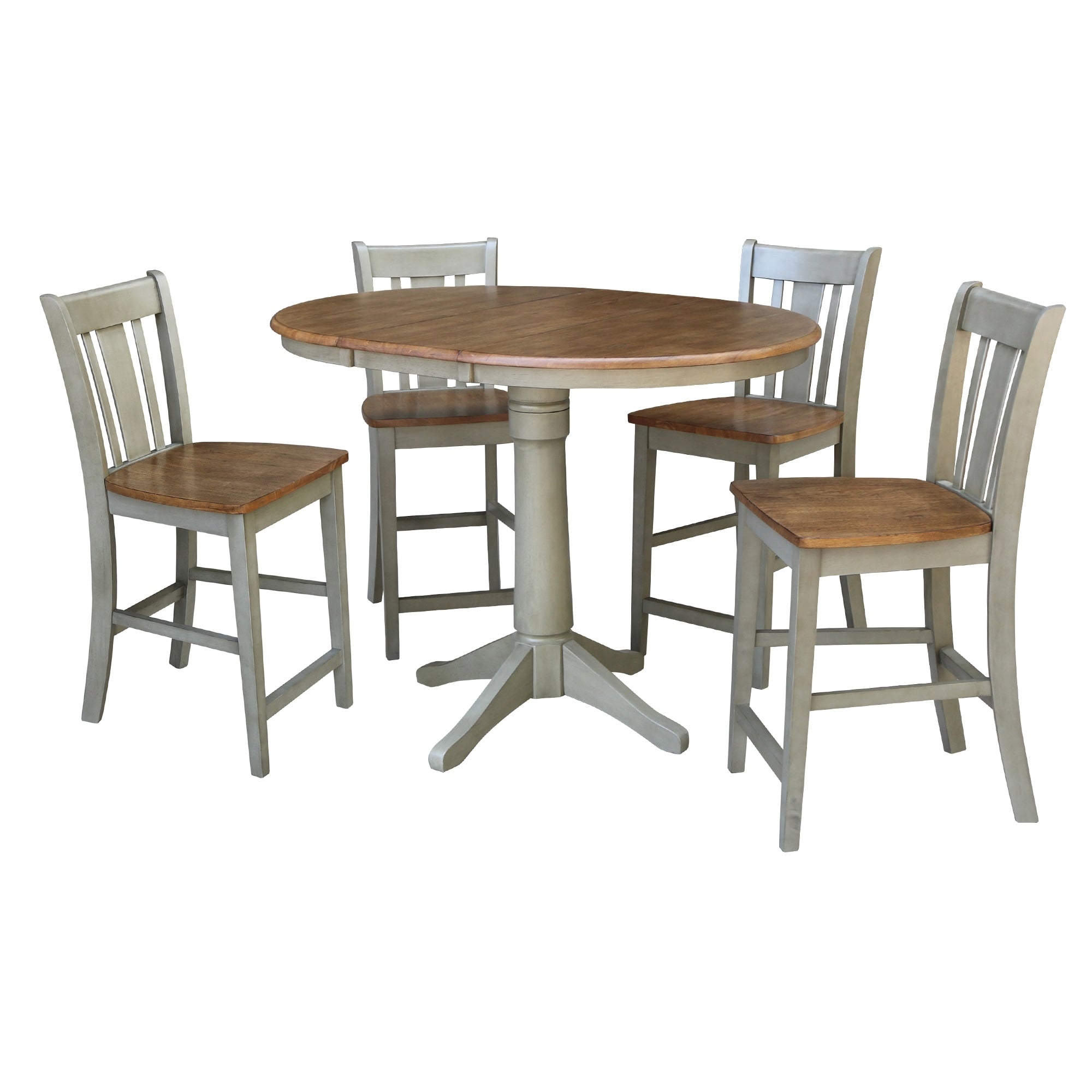 36 Round Extension Dining Table With 4 San Remo Counter Height Stools Set Of 5 Pieces