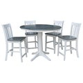 36 Round Extension Dining Table With 4 San Remo Counter Height Stools Set Of 5 Pieces
