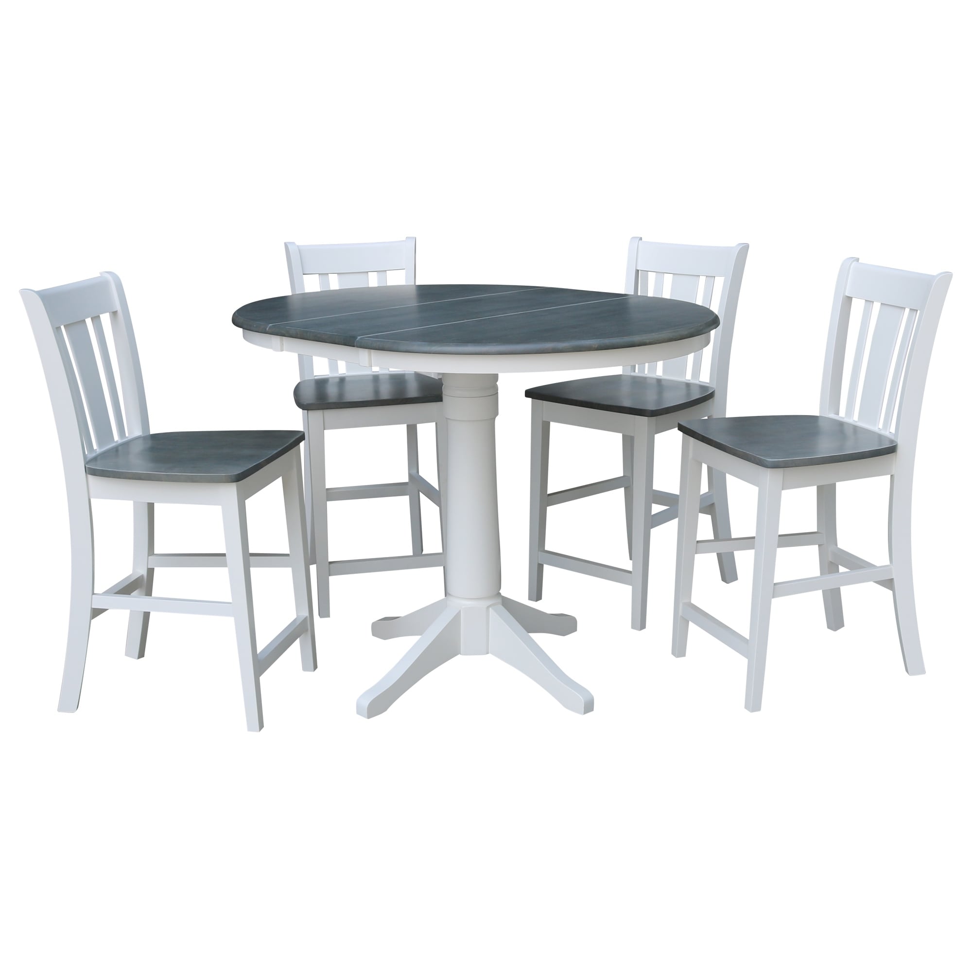 36 Round Extension Dining Table With 4 San Remo Counter Height Stools Set Of 5 Pieces