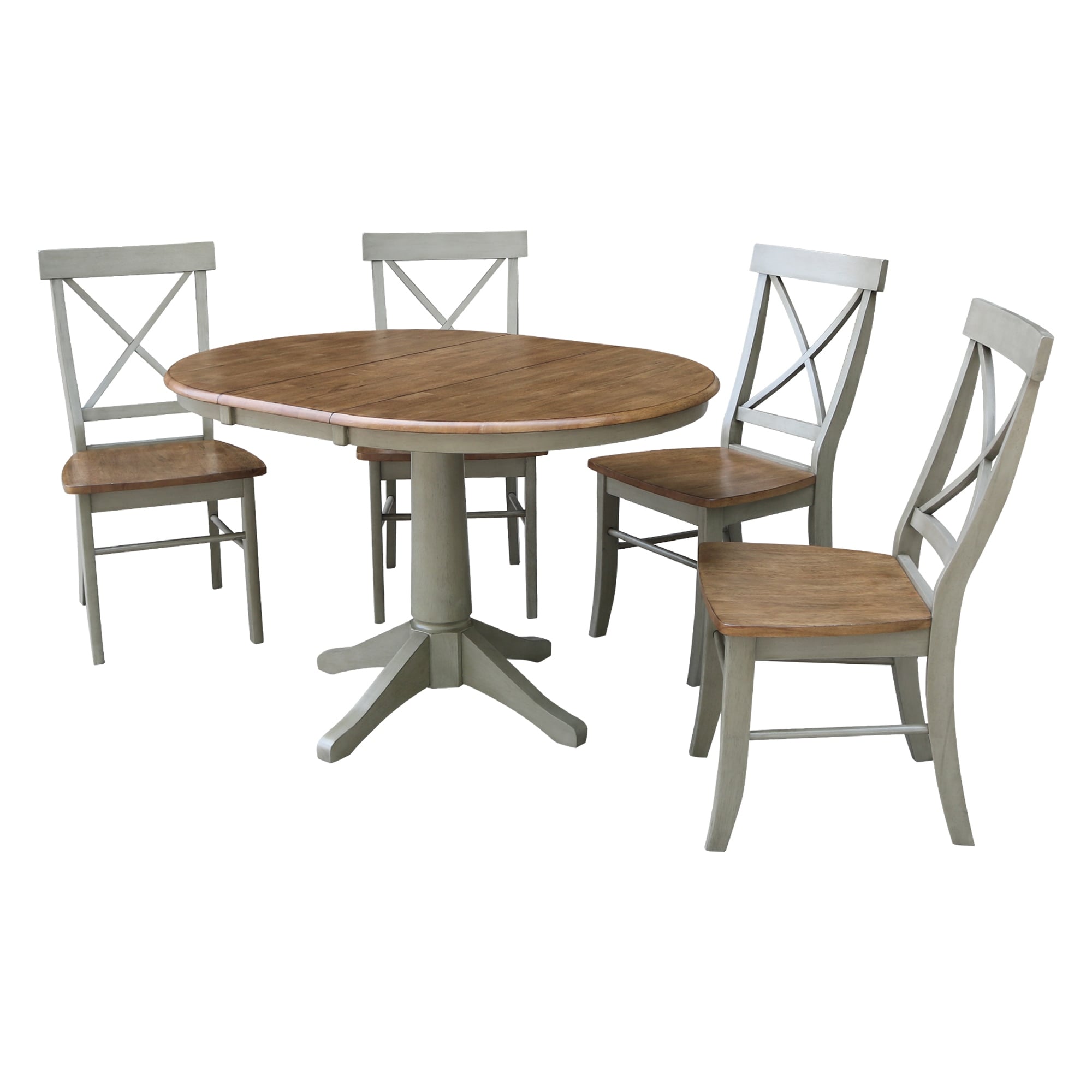 36 Round Extension Dining Table With 4 X Back Chairs Set Of 5 Pieces