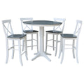 36 Round Extension Dining Table With 4 X Back Bar Height Stools Set Of 5 Pieces