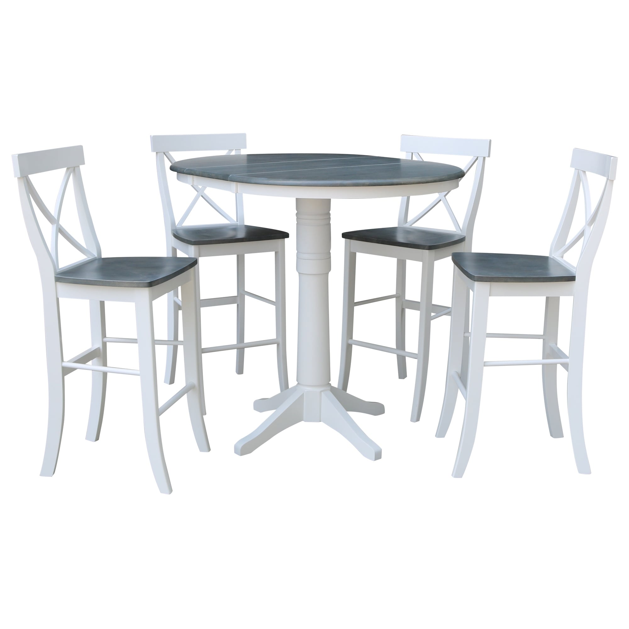36 Round Extension Dining Table With 4 X Back Bar Height Stools Set Of 5 Pieces
