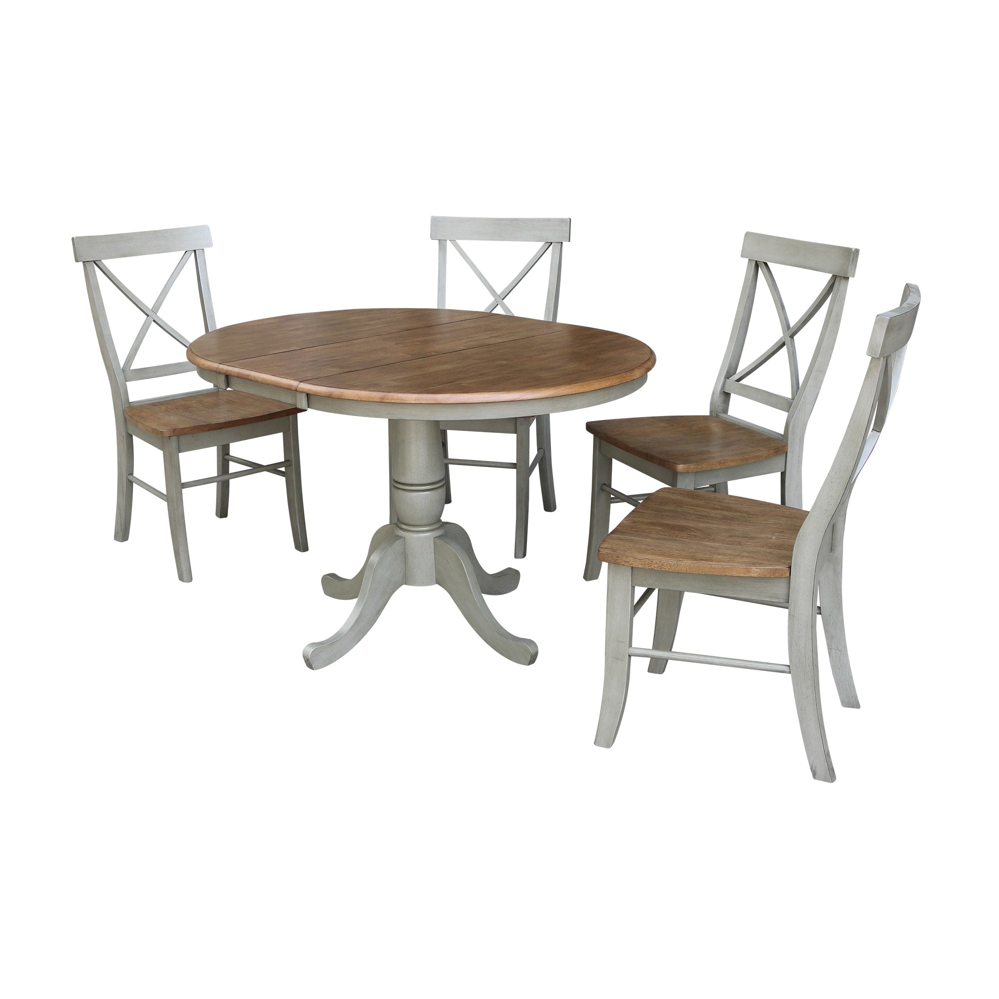 36 Round Extension Dining Table With 4 X Back Chairs Set Of 5 Piece