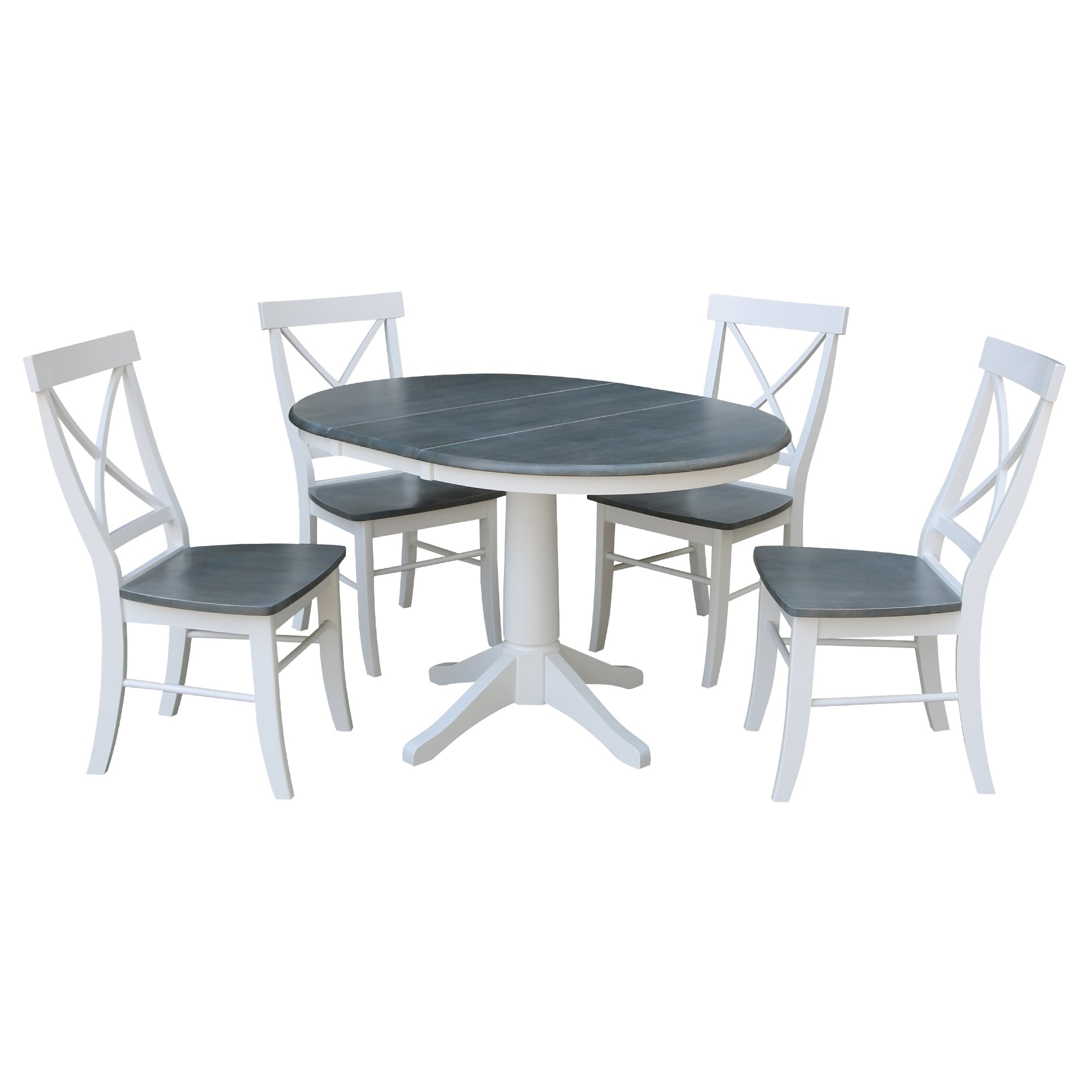 36 Round Extension Dining Table With 4 X Back Chairs Set Of 5 Pieces