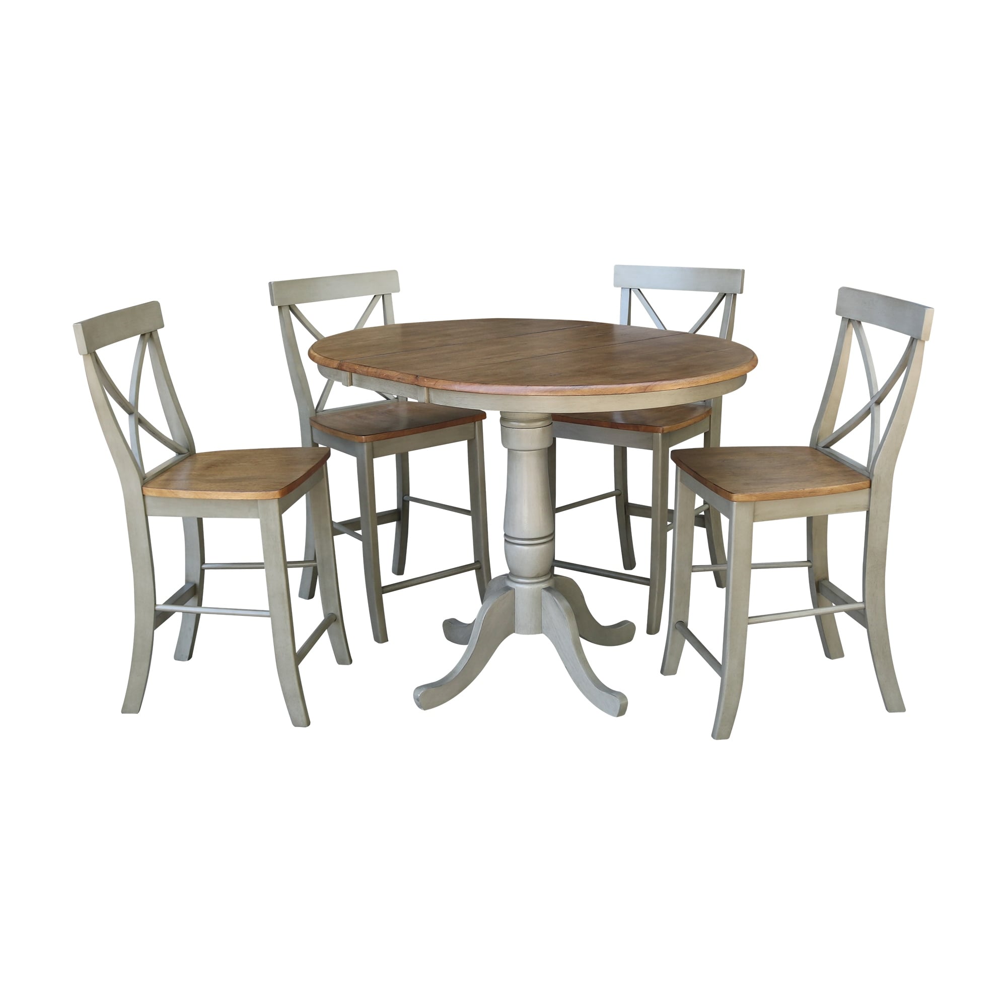 36 Round Extension Dining Table With 4 X Back Counter Height Stools Set Of 5 Pieces