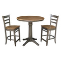 36 Round Extension Dining Table With 2 Counter Height Stools In Hickory And Washed Coal