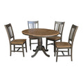 36 Round Extension Dining Table With 4 Chairs In Hickory And Washed Coal
