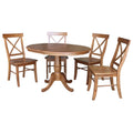 36 Round Extension Dining Table With 4 Chairs In Hickory And Washed Coal