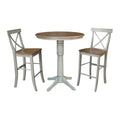36 Round Pedestal Bar Height Table With 2 X Back Bar Height Stools Set Of 3 Pieces