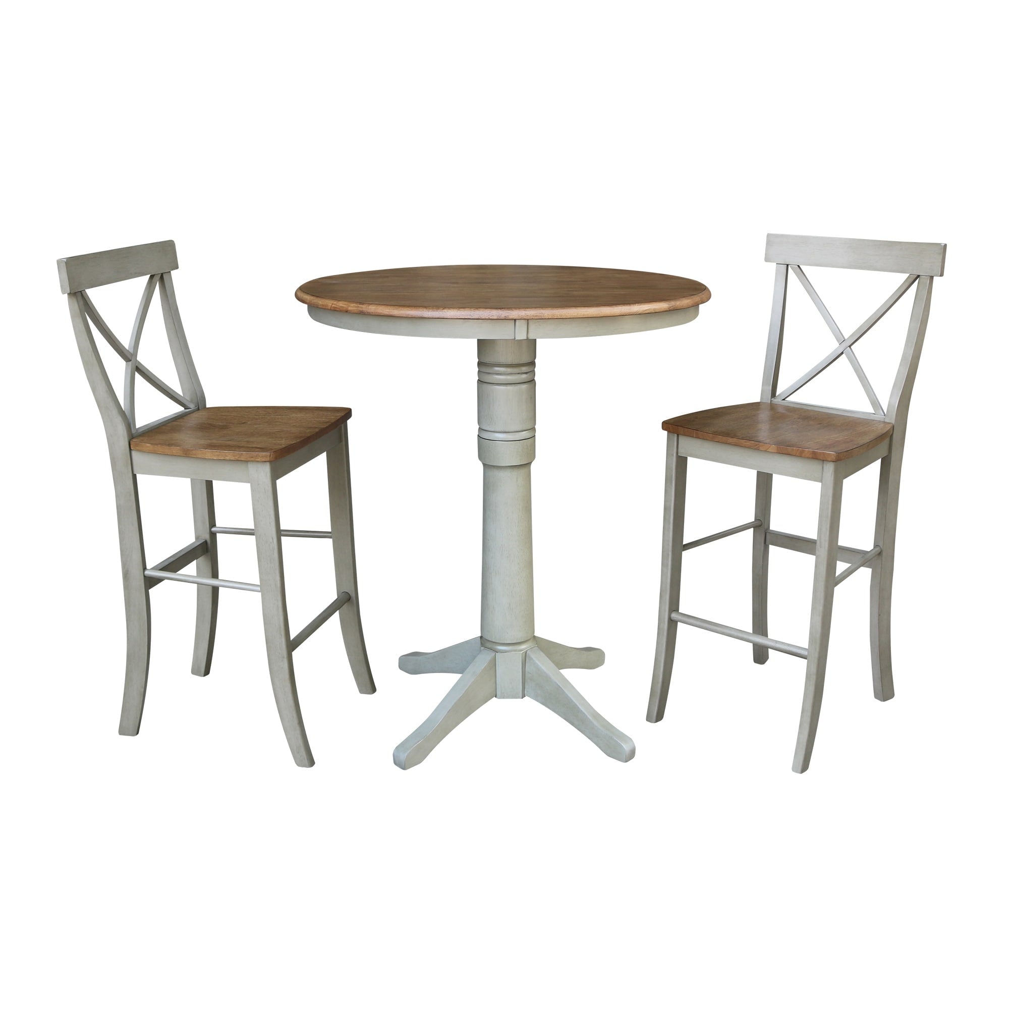 36 Round Pedestal Bar Height Table With 2 X Back Bar Height Stools Set Of 3 Pieces