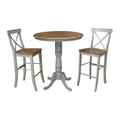 36 Round Pedestal Bar Height Table With 2 X Back Bar Height Stools Set Of 3 Pieces