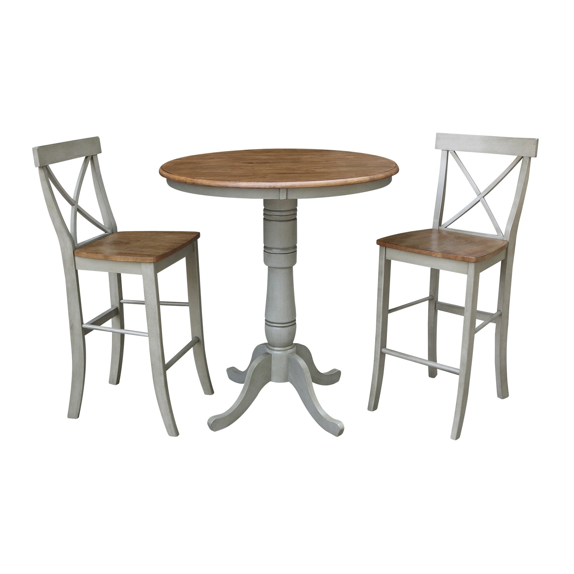36 Round Pedestal Bar Height Table With 2 X Back Bar Height Stools Set Of 3 Pieces