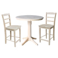 36 Round Pedestal Counter Height Table With 2 Madrid Stools Unfinished 3 Piece Set