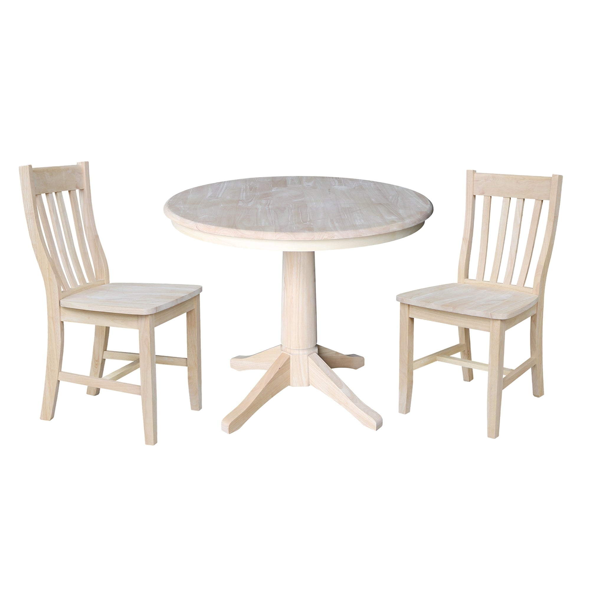 36 Round Pedestal Dining Table With 2 Cafe Chairs Unfinished 3 Piece Set