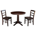 36 Round Pedestal Dining Table With 2 Madrid Chairs Mocha 3 Piece Set