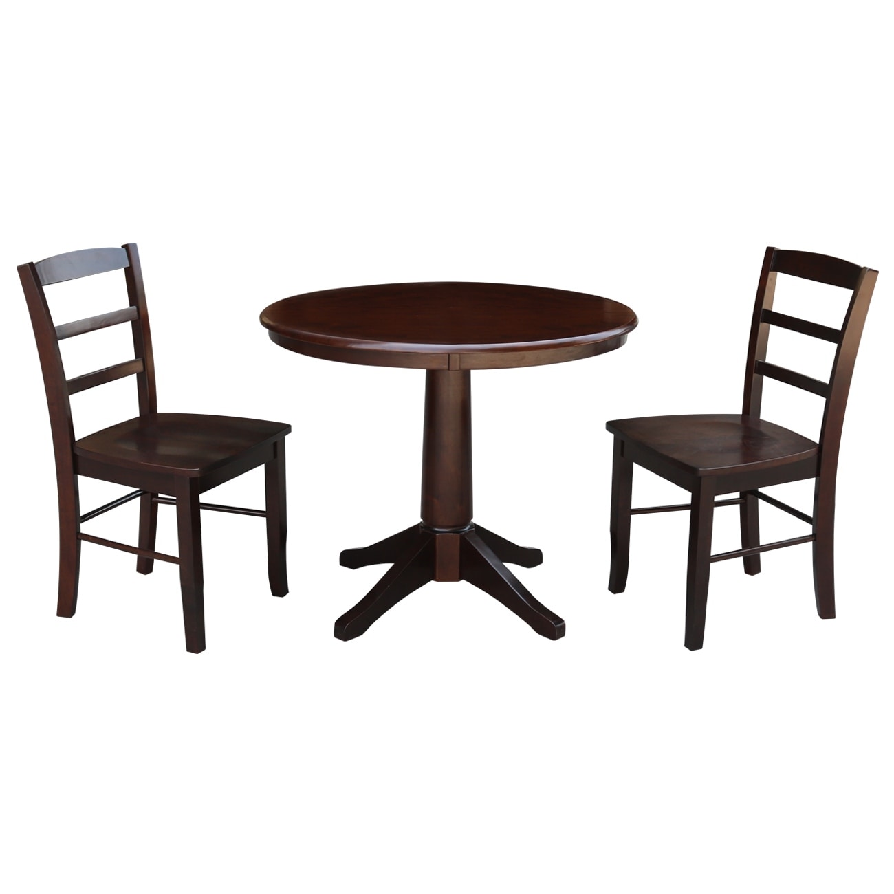 36 Round Pedestal Dining Table With 2 Madrid Chairs Mocha 3 Piece Set