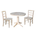 36 Round Pedestal Dining Table With 2 Madrid Chairs Unfinished 3 Piece Set