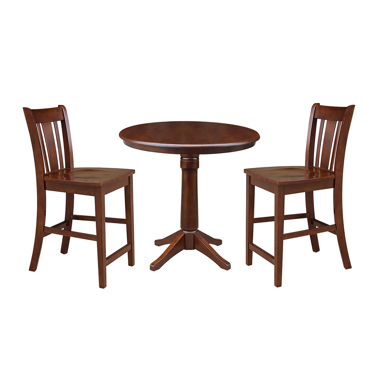 36 Round Pedestal Gathering Height Table With 2 Counter Height Stools Espresso
