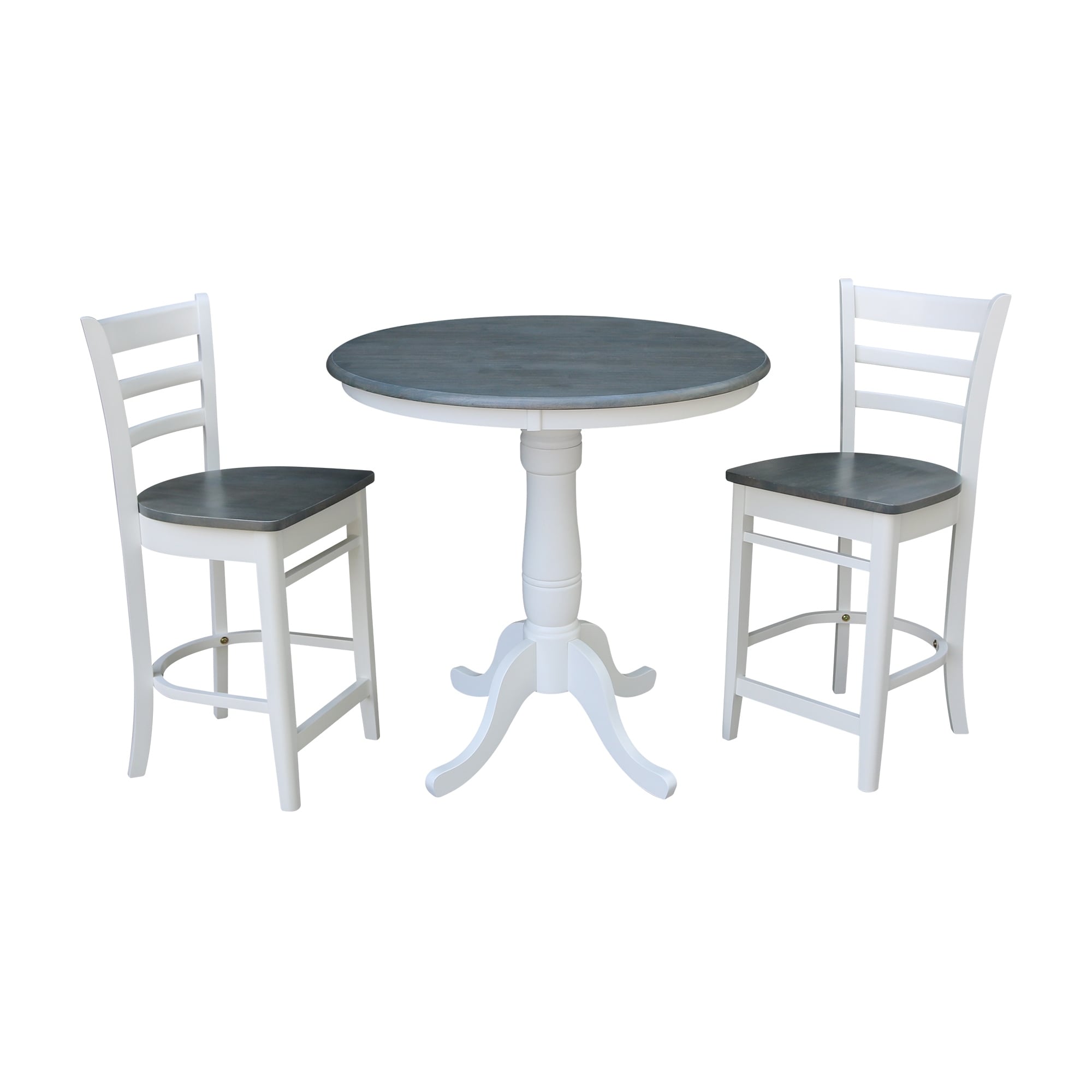 36 Round Pedestal Gathering Height Table With 2 Emily Counter Height Stools Set Of 3 Pieces