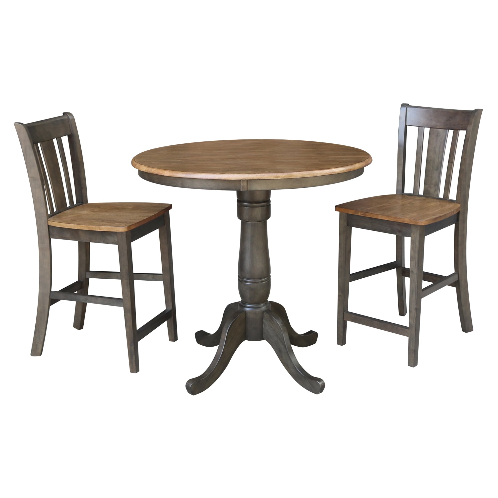 36 Round Pedestal Gathering Height Table With 2 San Remo Counter Height Stools 3 Piece Set