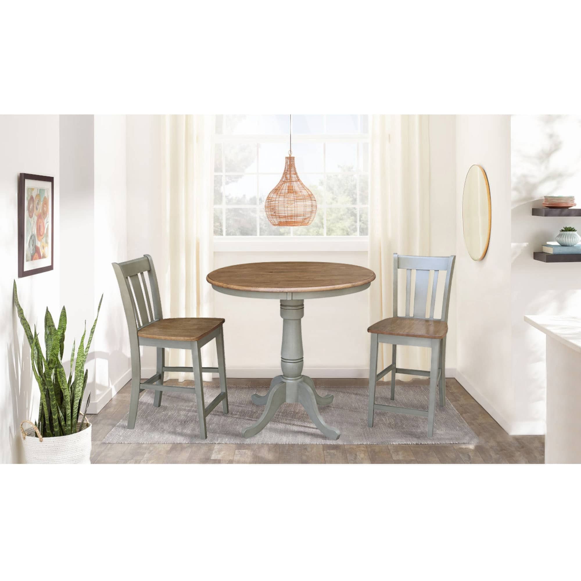 36 Round Pedestal Gathering Height Table With 2 San Remo Counter Height Stools Set Of 3 Pieces