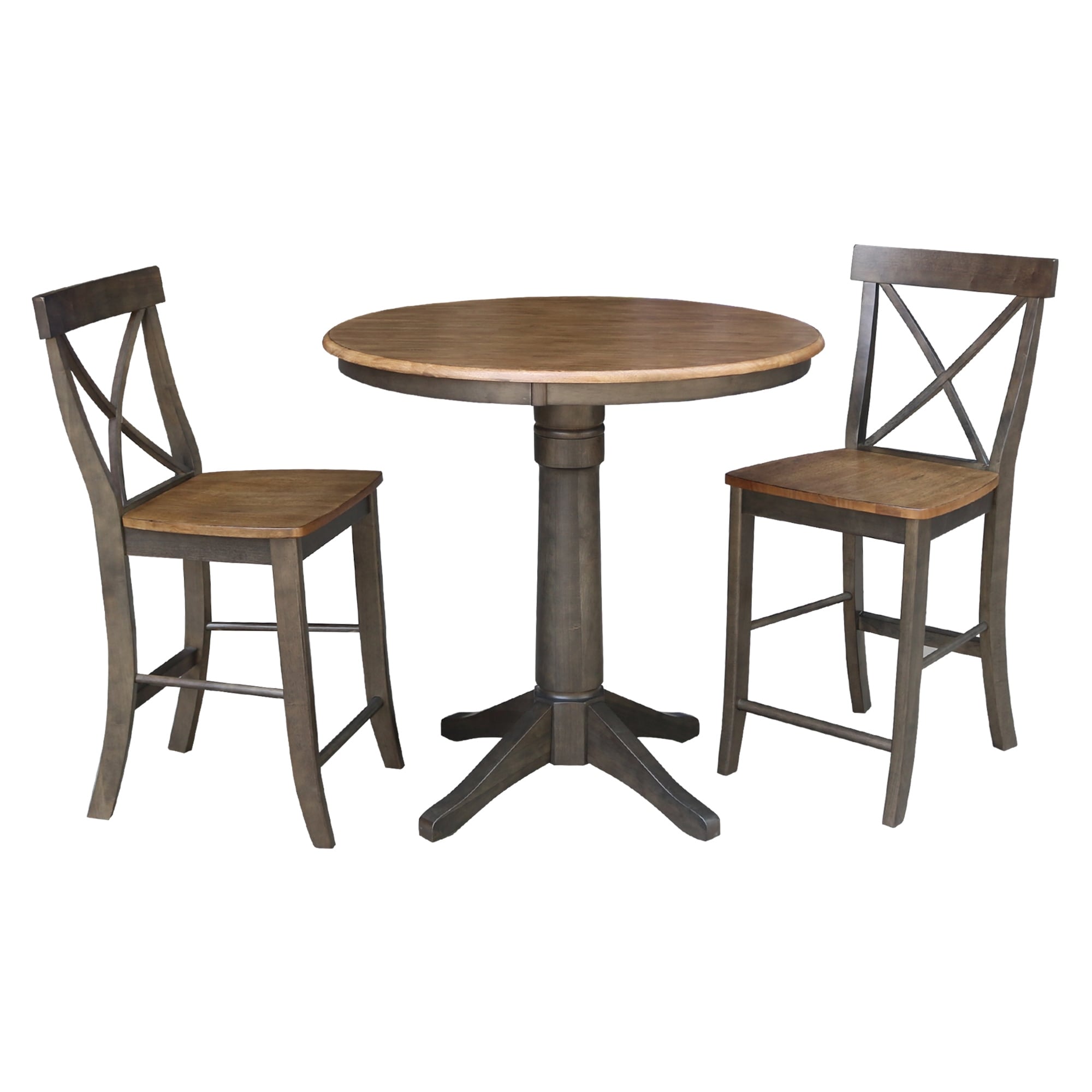 36 Round Pedestal Gathering Height Table With 2 X Back Counter Height Stools 3 Piece Set