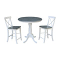 36 Round Pedestal Gathering Height Table With 2 X Back Counter Height Stools Set Of 3 Pieces
