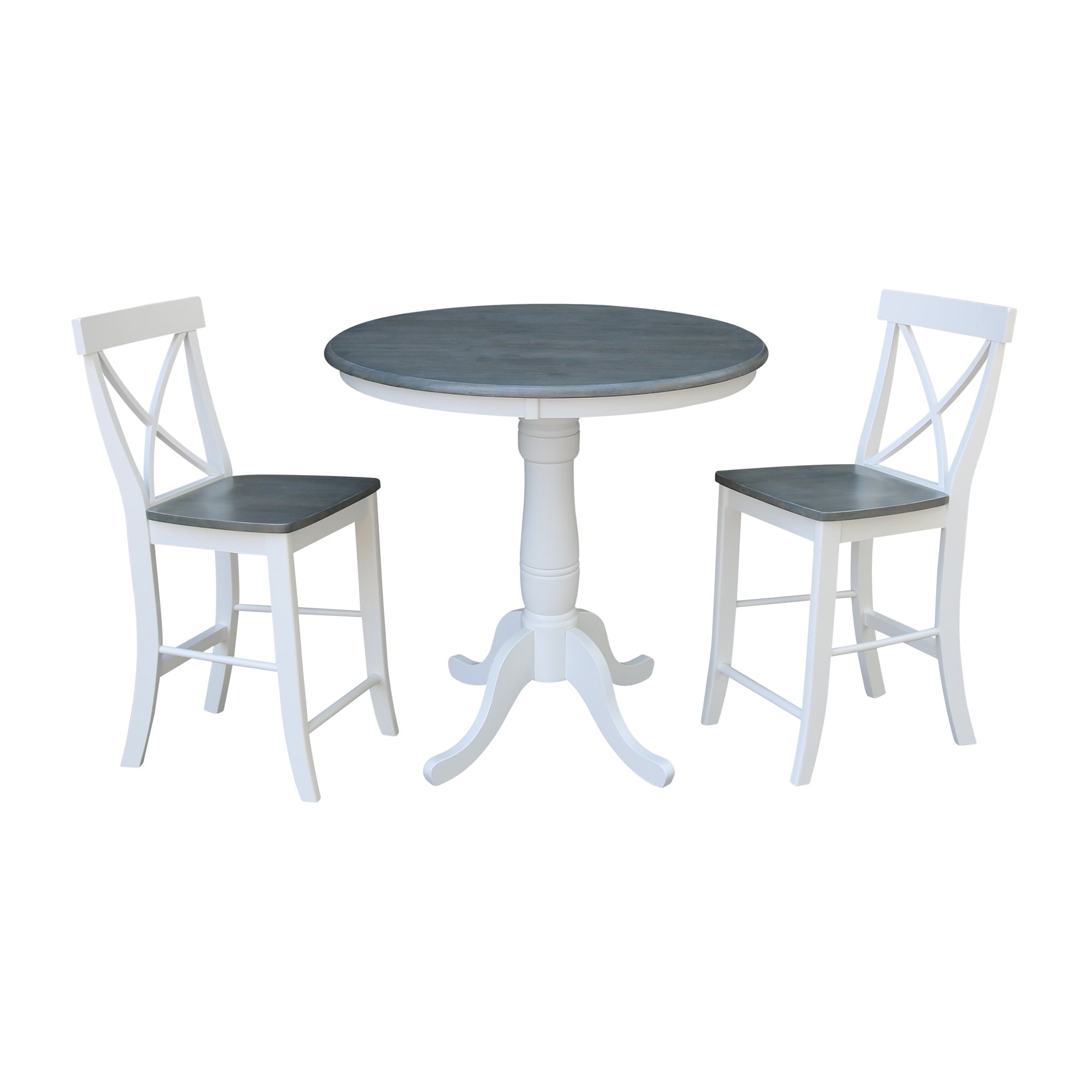 36 Round Pedestal Gathering Height Table With 2 X Back Counter Height Stools Set Of 3 Pieces
