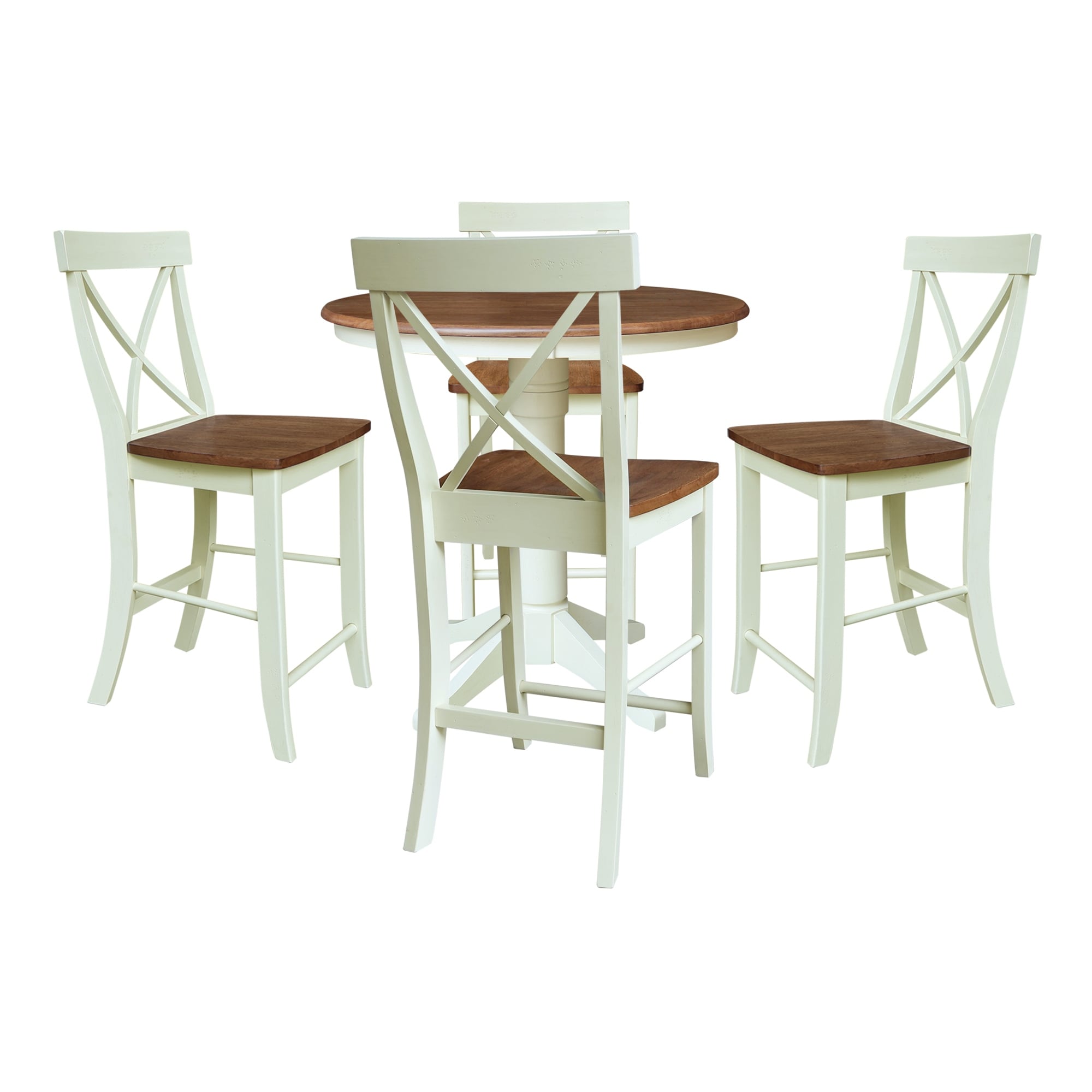 36 Round Pedestal Gathering Height Table With 2 X Back Counter Height Stools Set Of 3 Pieces