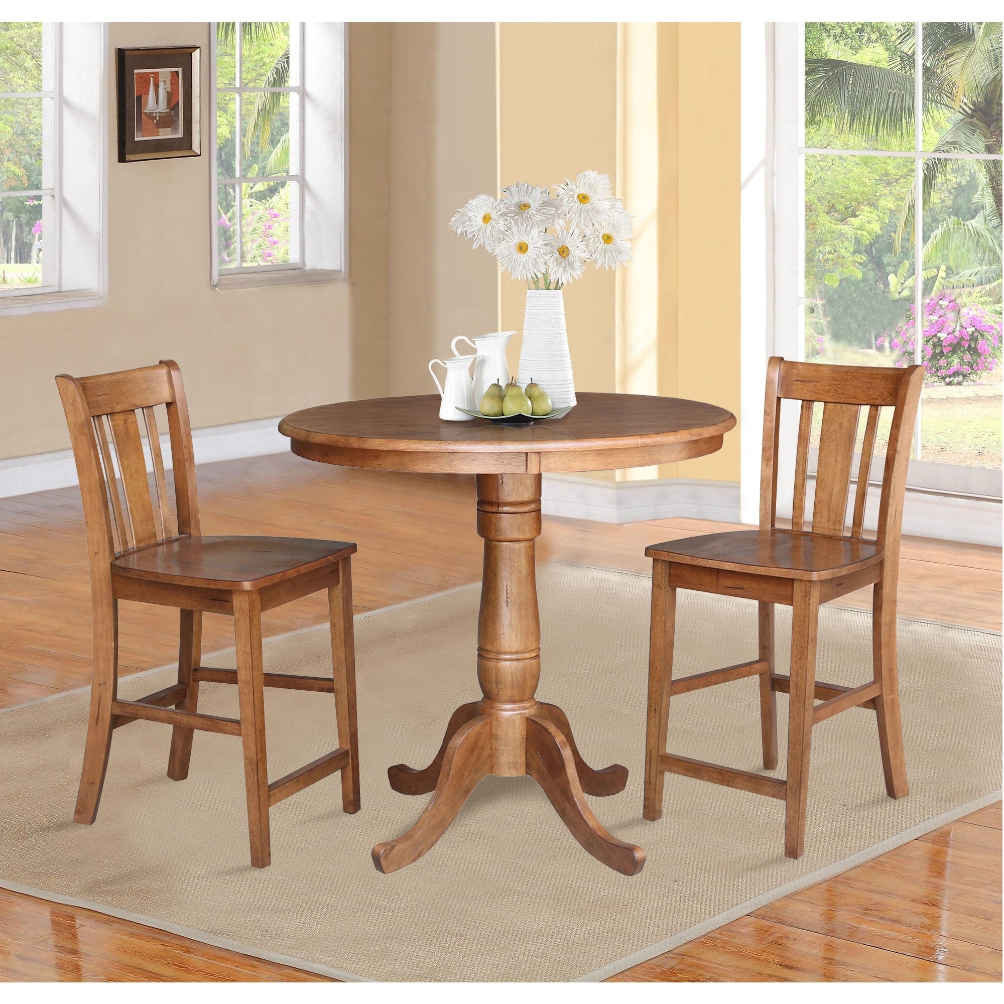36 Round Pedestal Gathering Height Table With 2 San Remo Counter Height Stools 3 Piece Set
