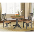 36 Round Extension Dining Table With 2 Chairs In Hickory And Washed Coal