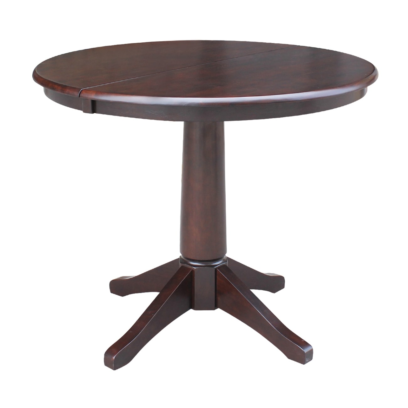 Wood 36 Inch Round Top Dining Height Pedestal Table With 12 Inch Leaf
