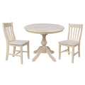 36 Round Top Pedestal Dining Table With 2 Cafe Chairs Unfinished 3 Piece Set