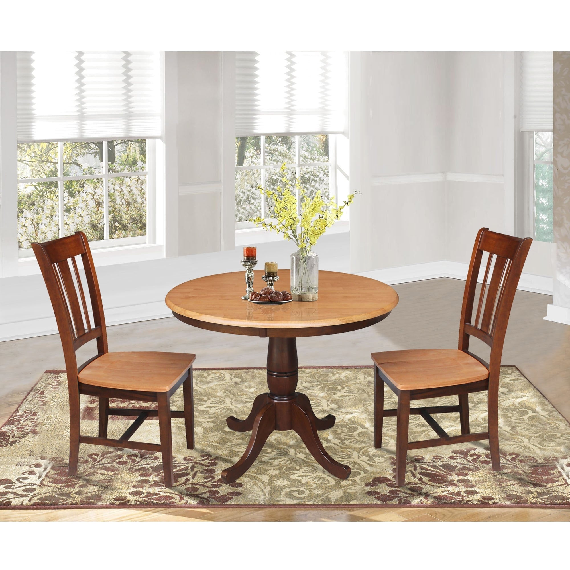 36 Round Top Pedestal Dining Table With 2 San Remo Chairs 3 Piece Set