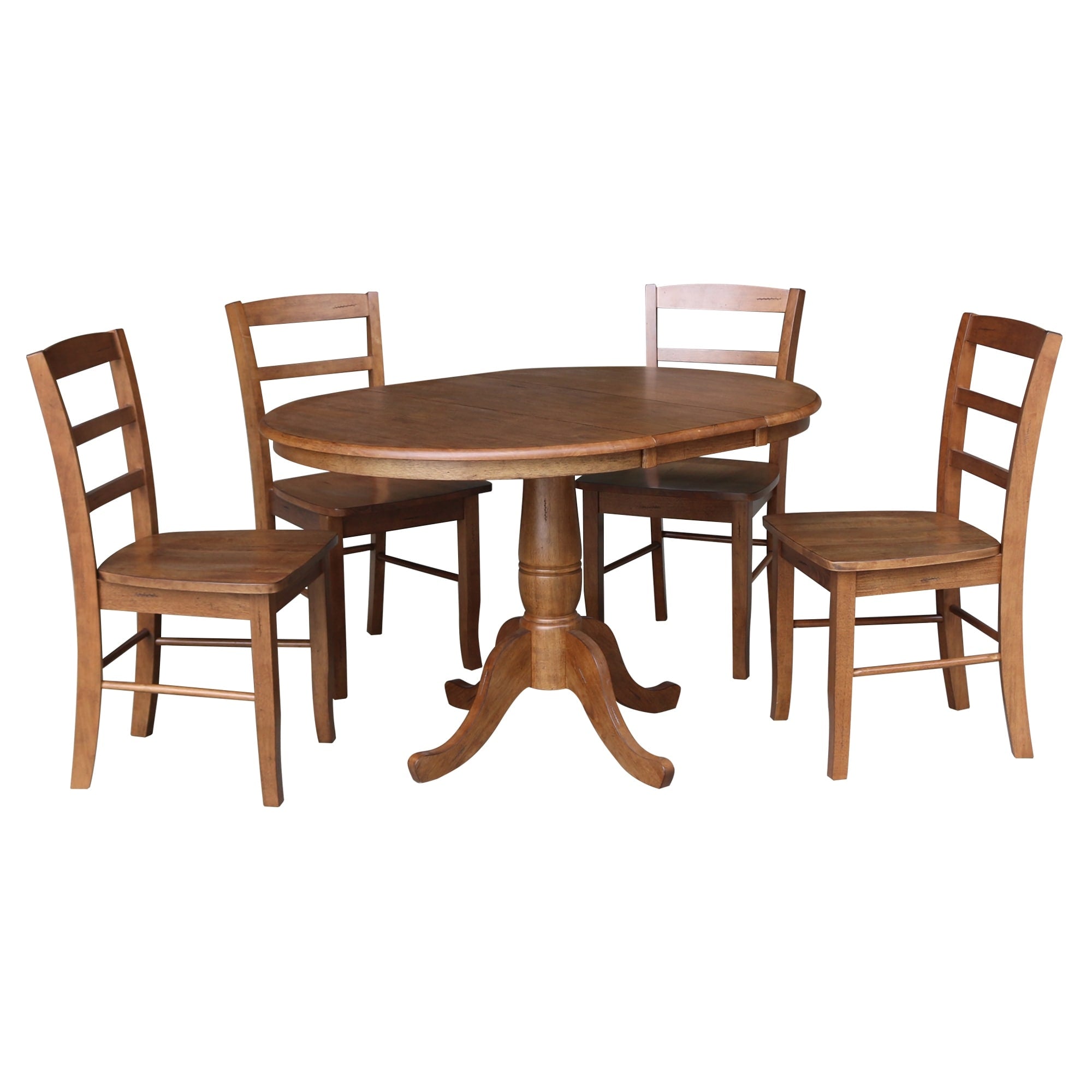 36 Round Top Pedestal Ext Table With 12 Leaf And 4 Rta Madrid Chairs