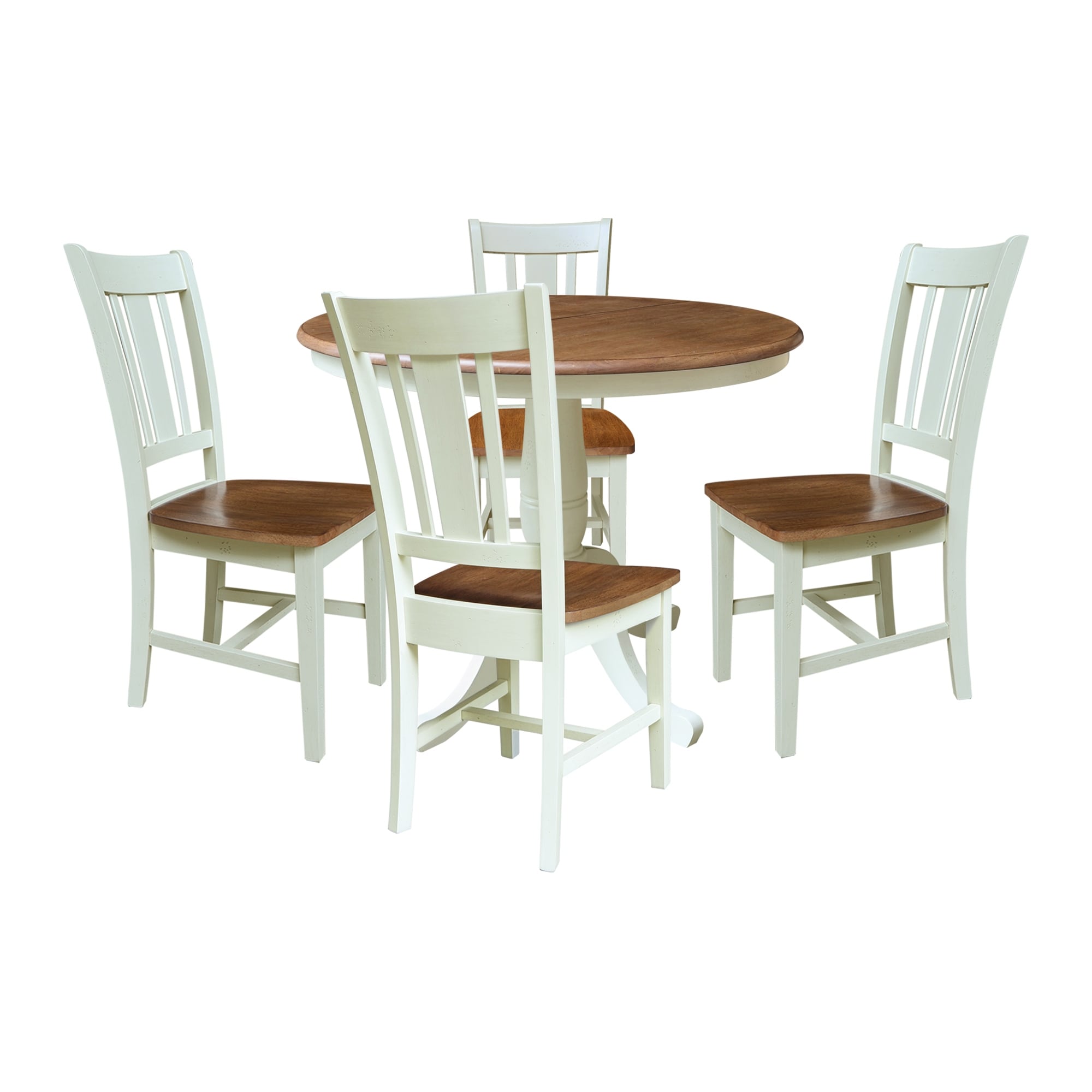 36 Round Top Pedestal Ext Table With 12 Leaf And 2 San Remo Chairs