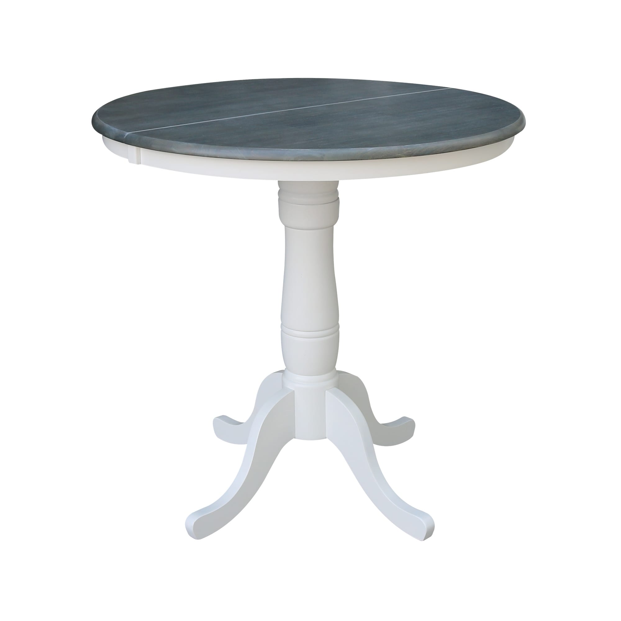 36 Round Top Pedestal Table With 12 Leaf White Heather Gray N A