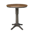 36 Round Top Pedestal Table With 12 Leaf 42.1 H Bar Height In Hickory And Washed Coal