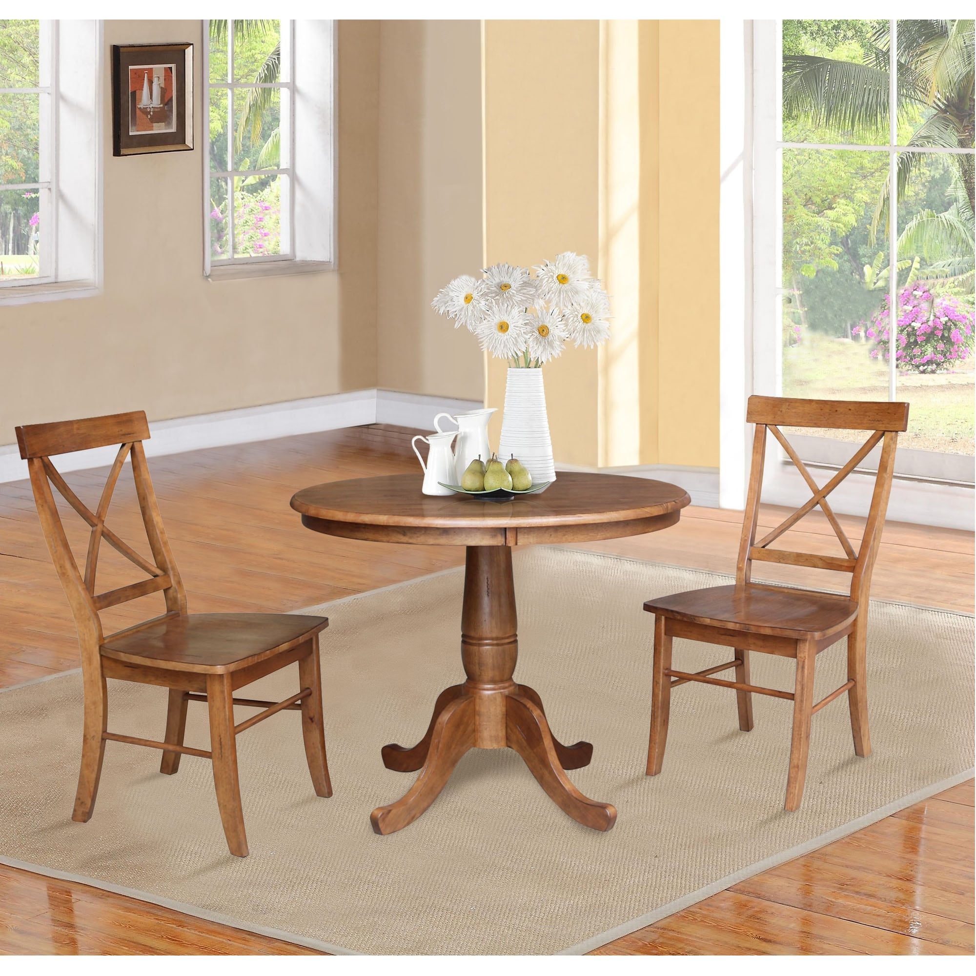 36 Round Top Pedestal Table With 2 X Back Chairs 3 Piece Set