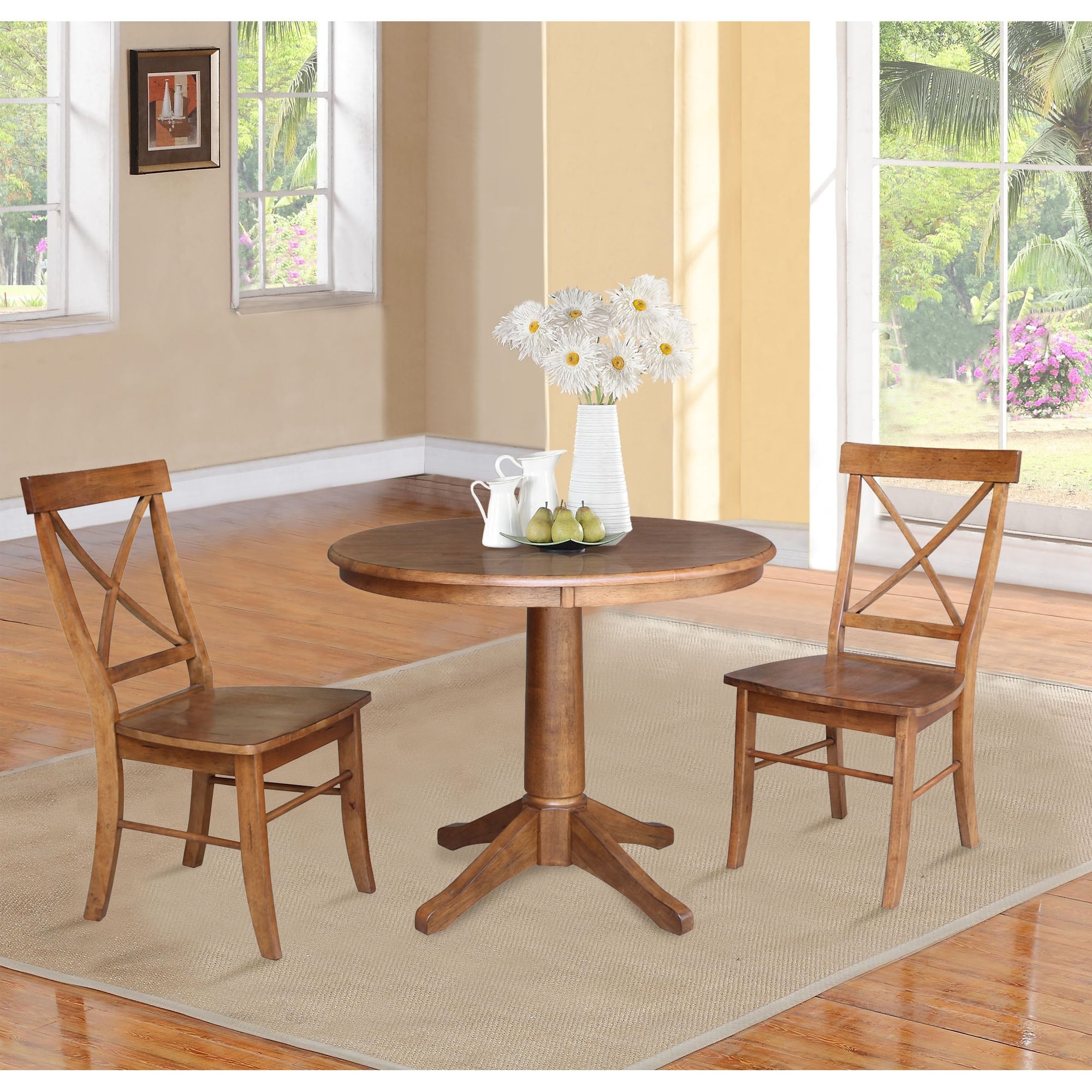 36 Round Top Pedestal Table With 2 X Back Chairs 3 Piece Set