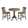 36 Round Extension Dining Table With 2 San Remo Counter Height Stools In Hickory And Washed Coal