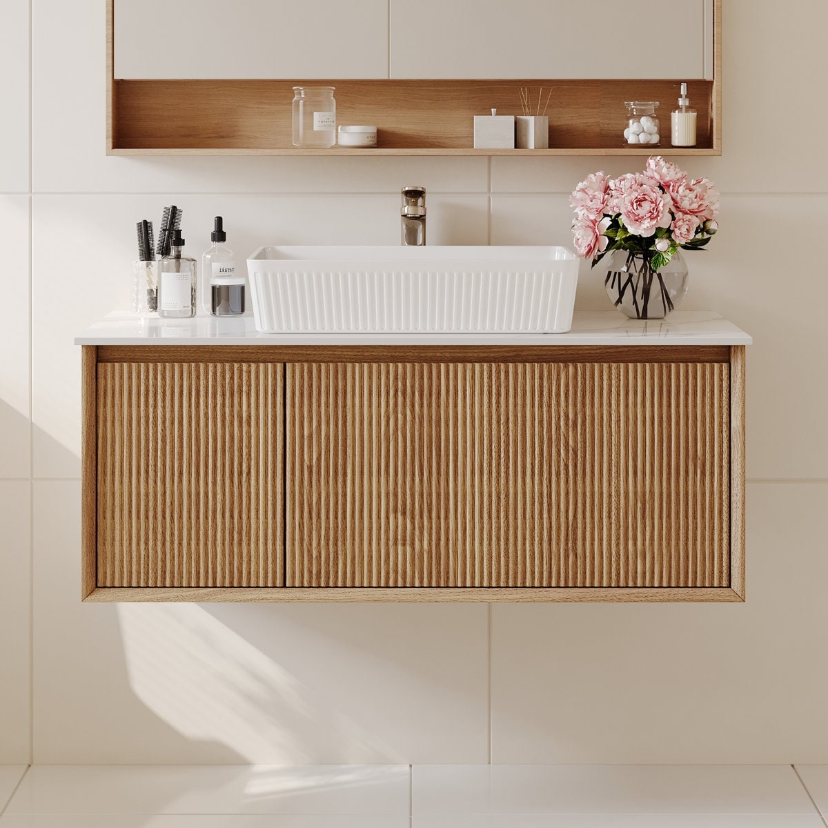 36 Single Bathroom Vanity With Sintered Stone Top Integrated Sink