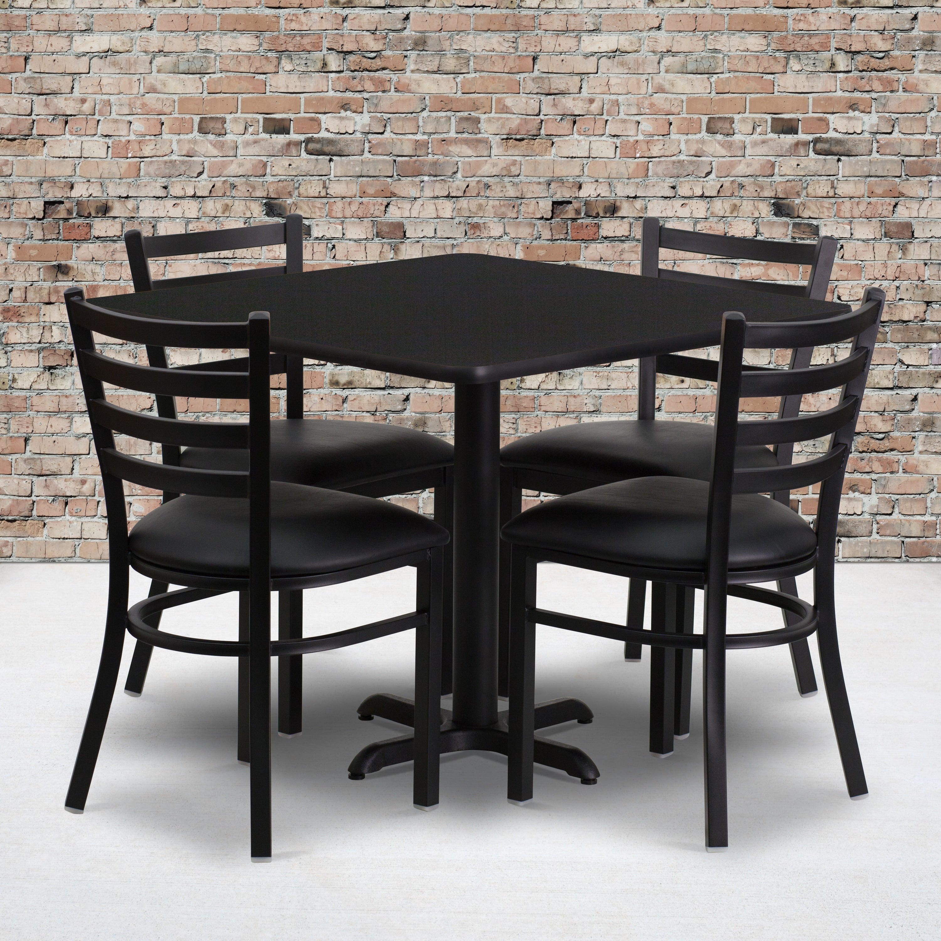 36 Square Laminate Table Set With 4 Ladder Back Metal Chairs