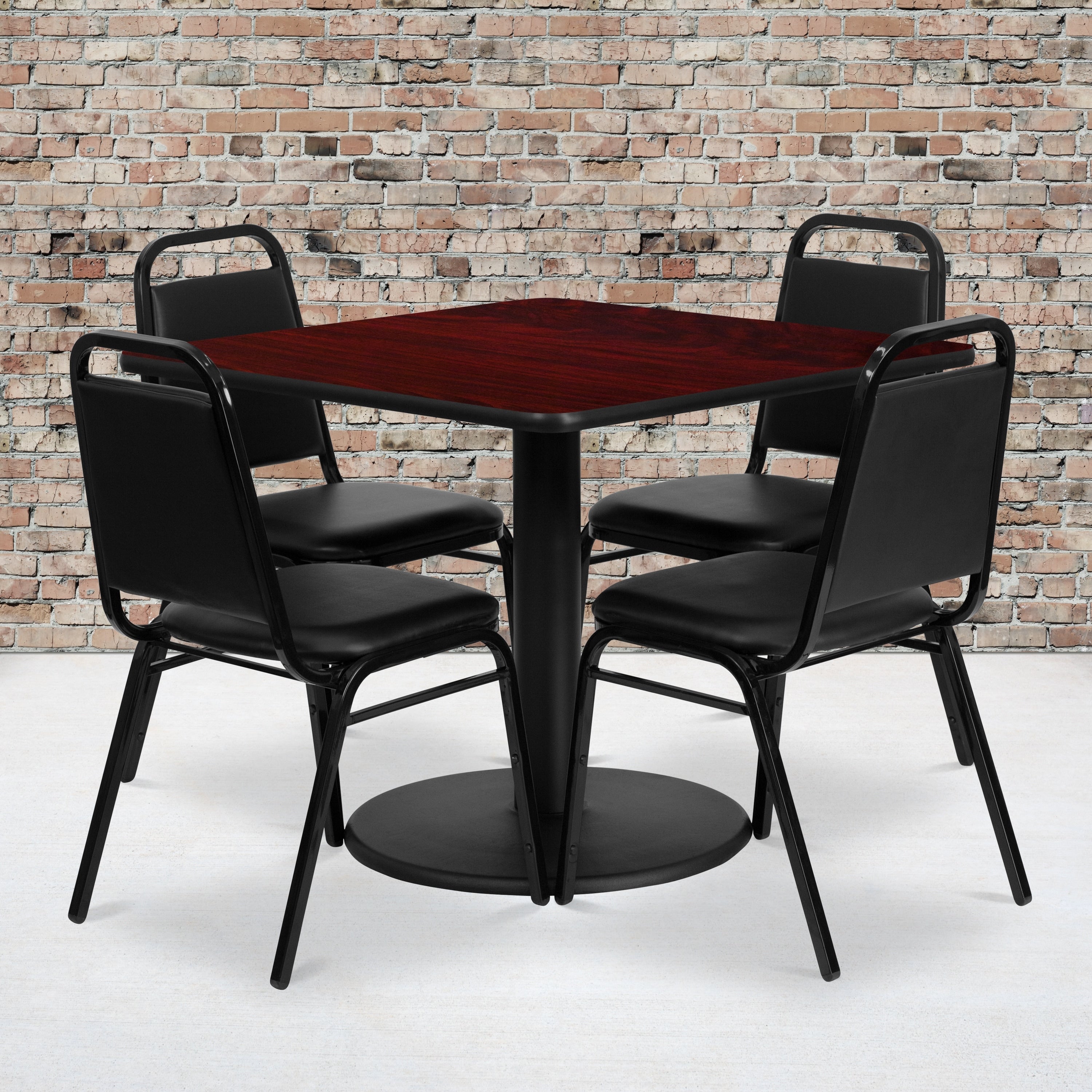 36 Square Laminate Table Set With 4 Trapezoidal Back Banquet Chairs