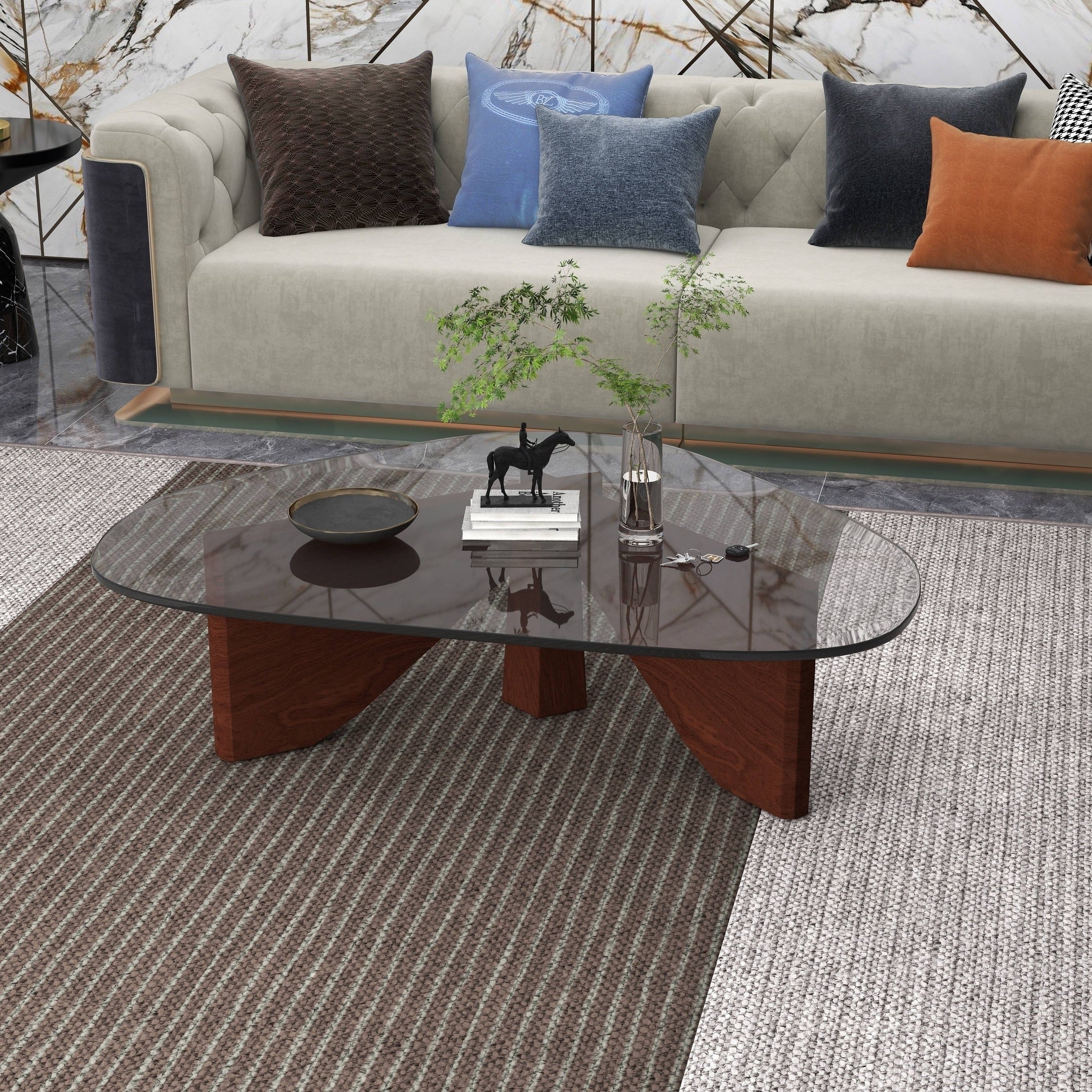 Leisuremod Imperial Triangle Coffee Table With Walnut Wood Base