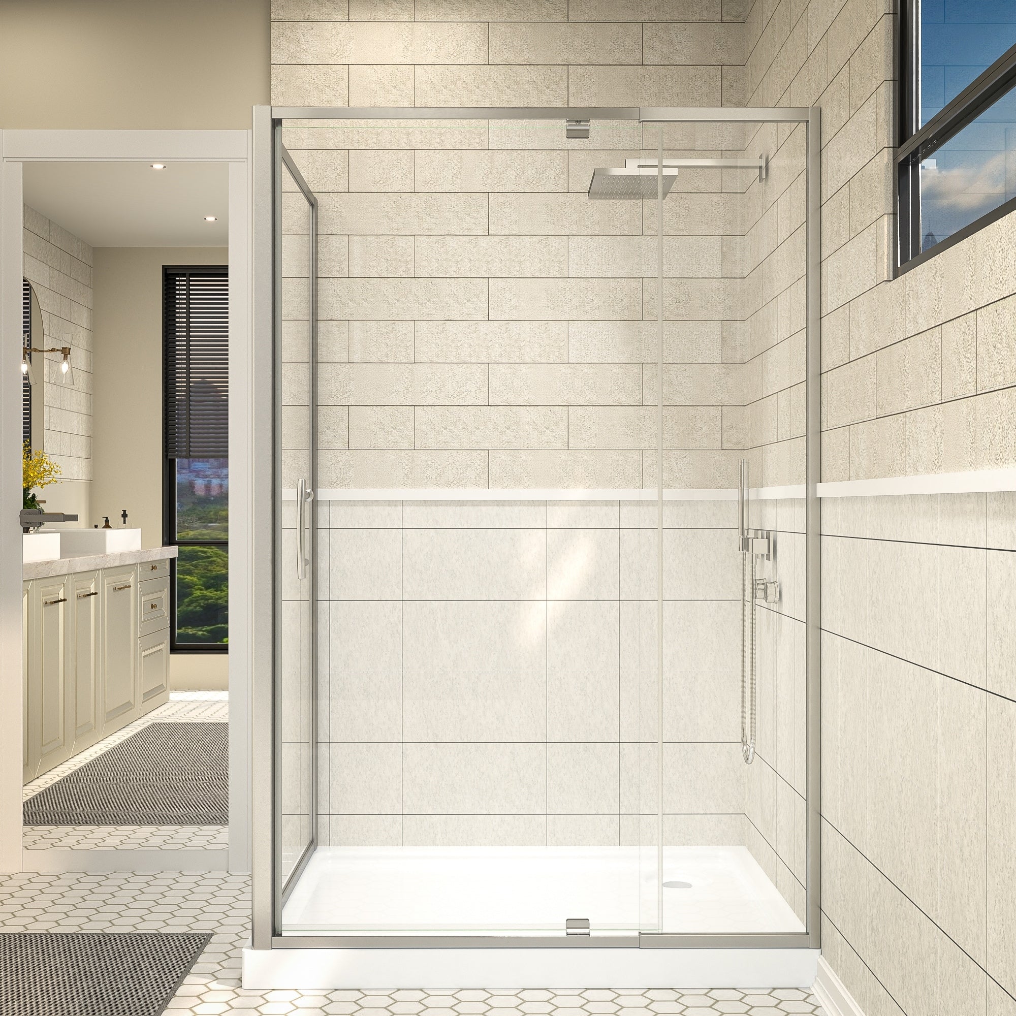 36 W X 71 H Framed Shower Enclosure With Clear Tempered Glass Pivot Door