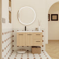 36 Wall Mounted Floating Bathroom Vanity With Sink Light Oak 2 Door 2 Drawer Modular Cabinet Gel Coat Sink Top