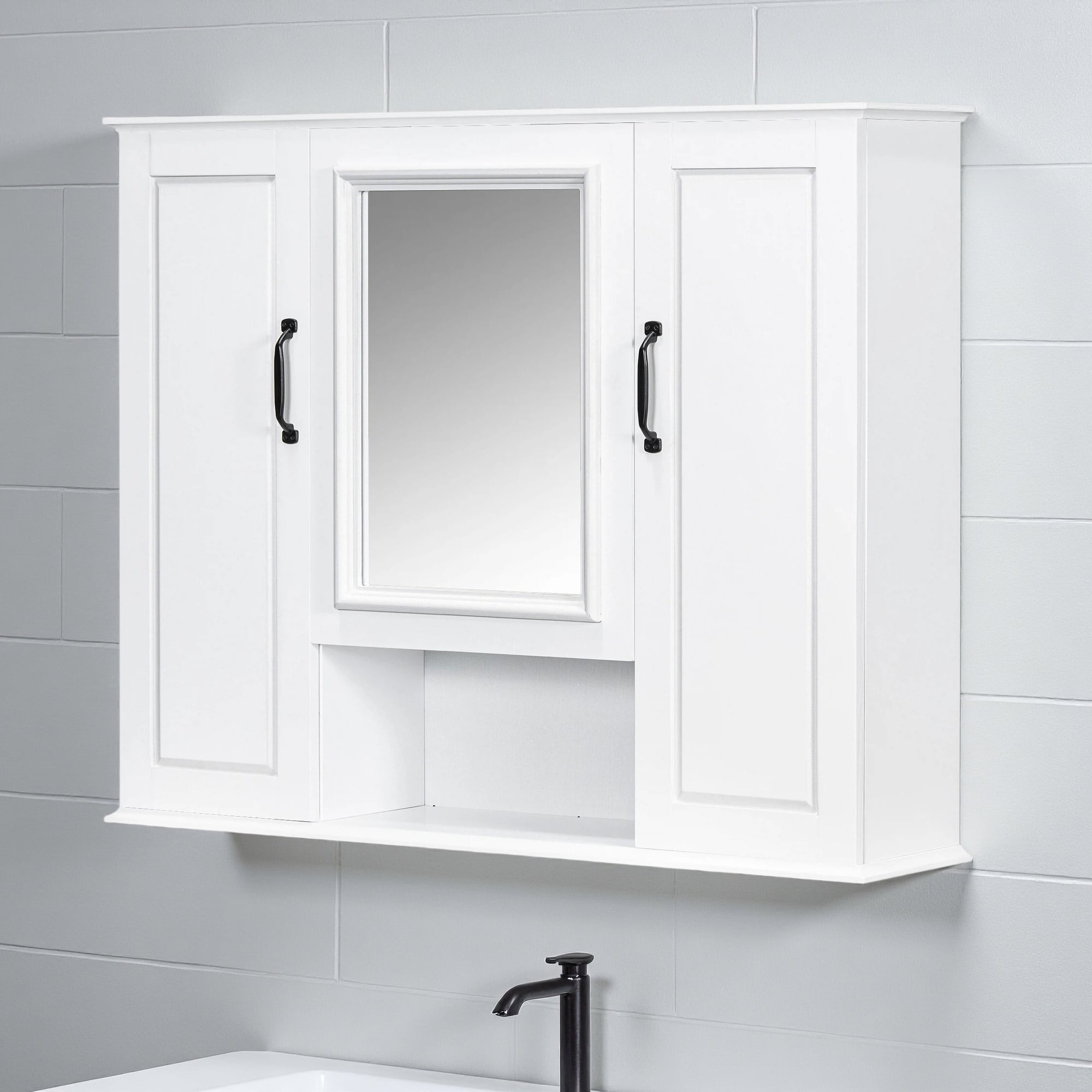 36 Wall Mounted Medicine Cabinet Modern Bathroom Storage Cabinet With Mirror 3 Doors Concealed Storage